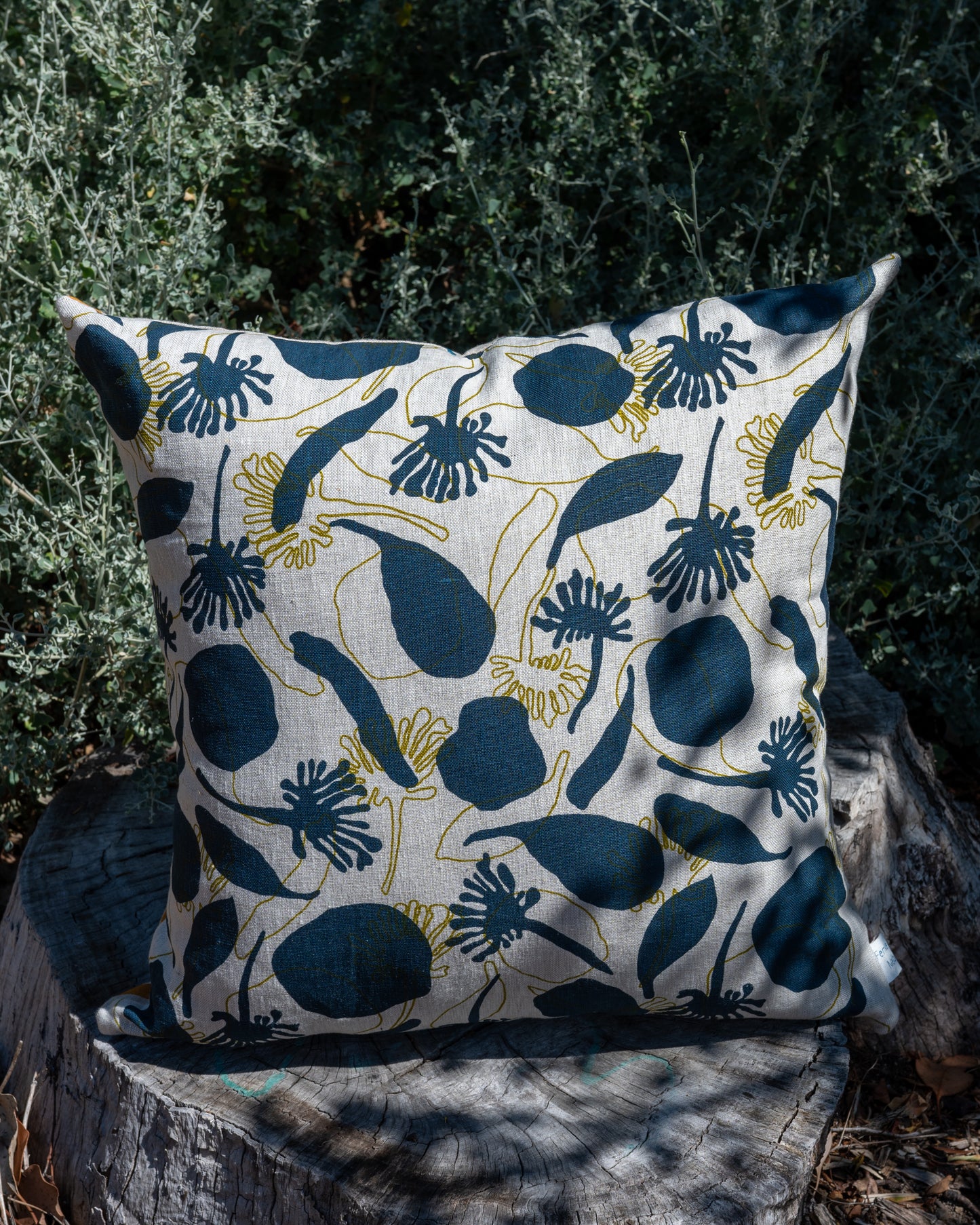 Linen Cushion Cover Featuring Desert Lime Leaves and Seedpods