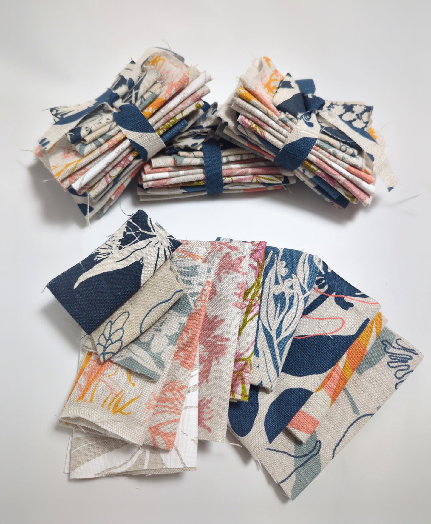 Fabric Bundles - Hand screen printed - blues and pinks