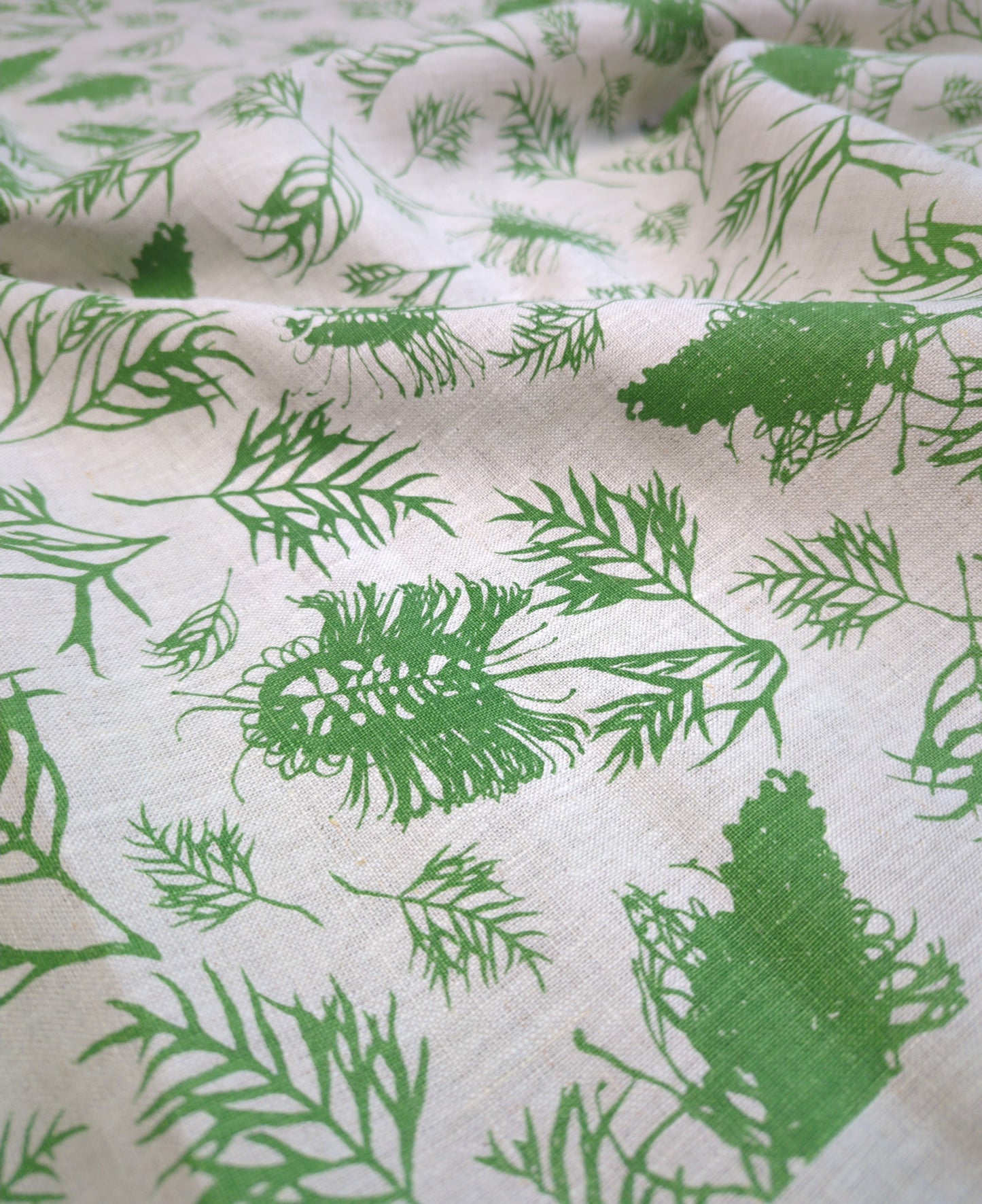 Linen Fabric - Hand Screen printed Grevilleas in Bush Mint
