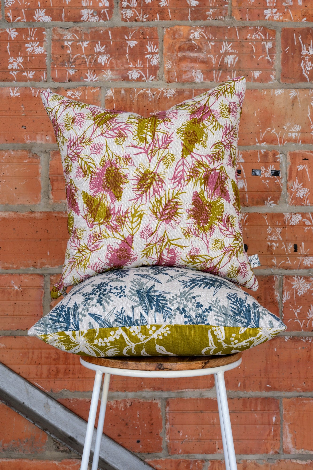 Linen Cushion Cover Featuring Grevilleas and Nuts about Wattle