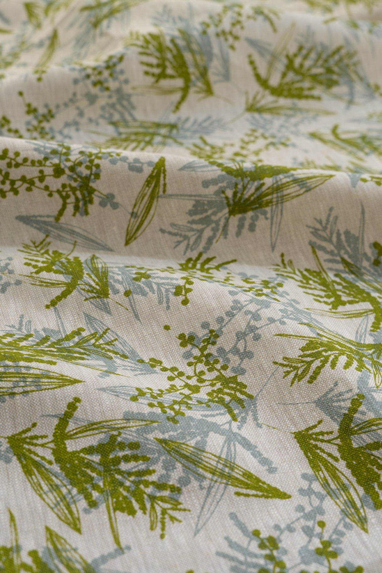 Linen Fabric - Mixed Wattle in Storm and Moss
