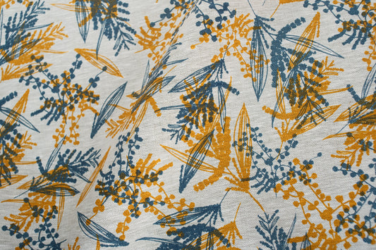 Linen Fabric - Mixed Wattle in Slate and Tumeric