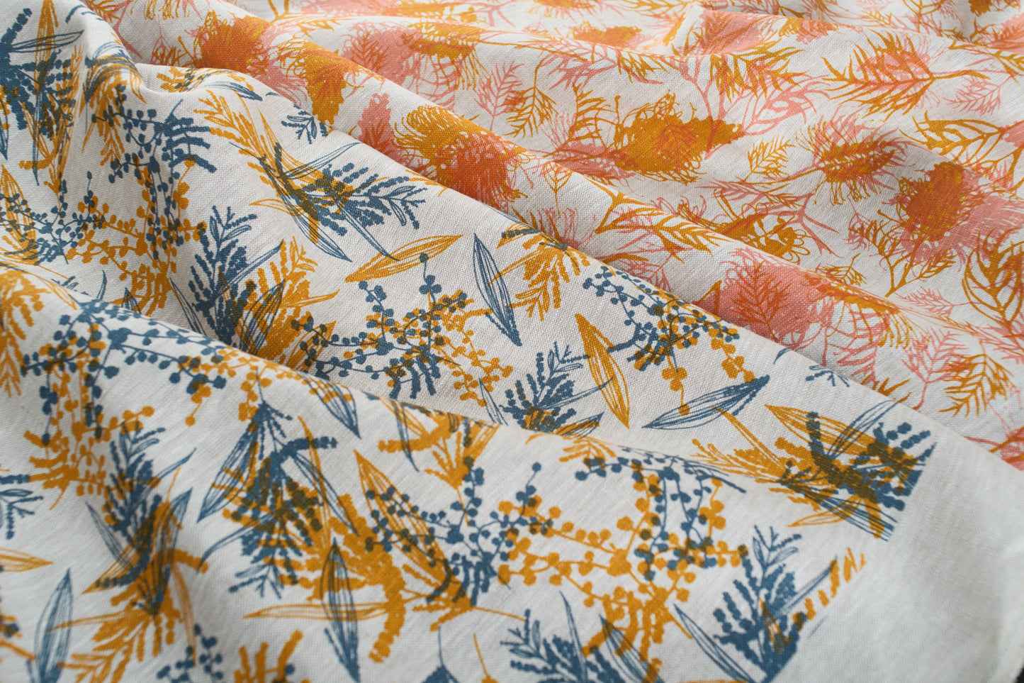 Linen Fabric - Mixed Wattle in Slate and Tumeric