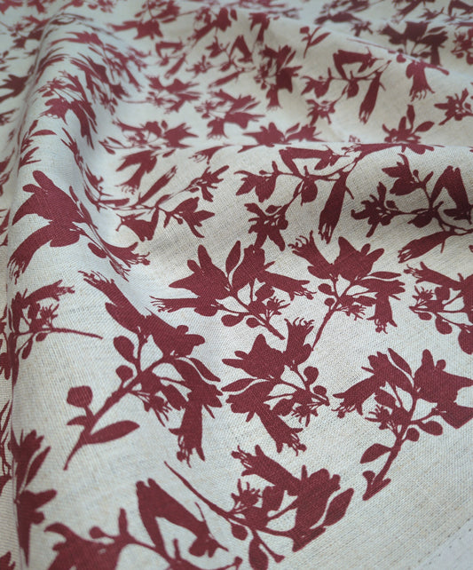 Linen Fabric - Hand Screen printed Correas - Native Fuchsia in Pepper Berry