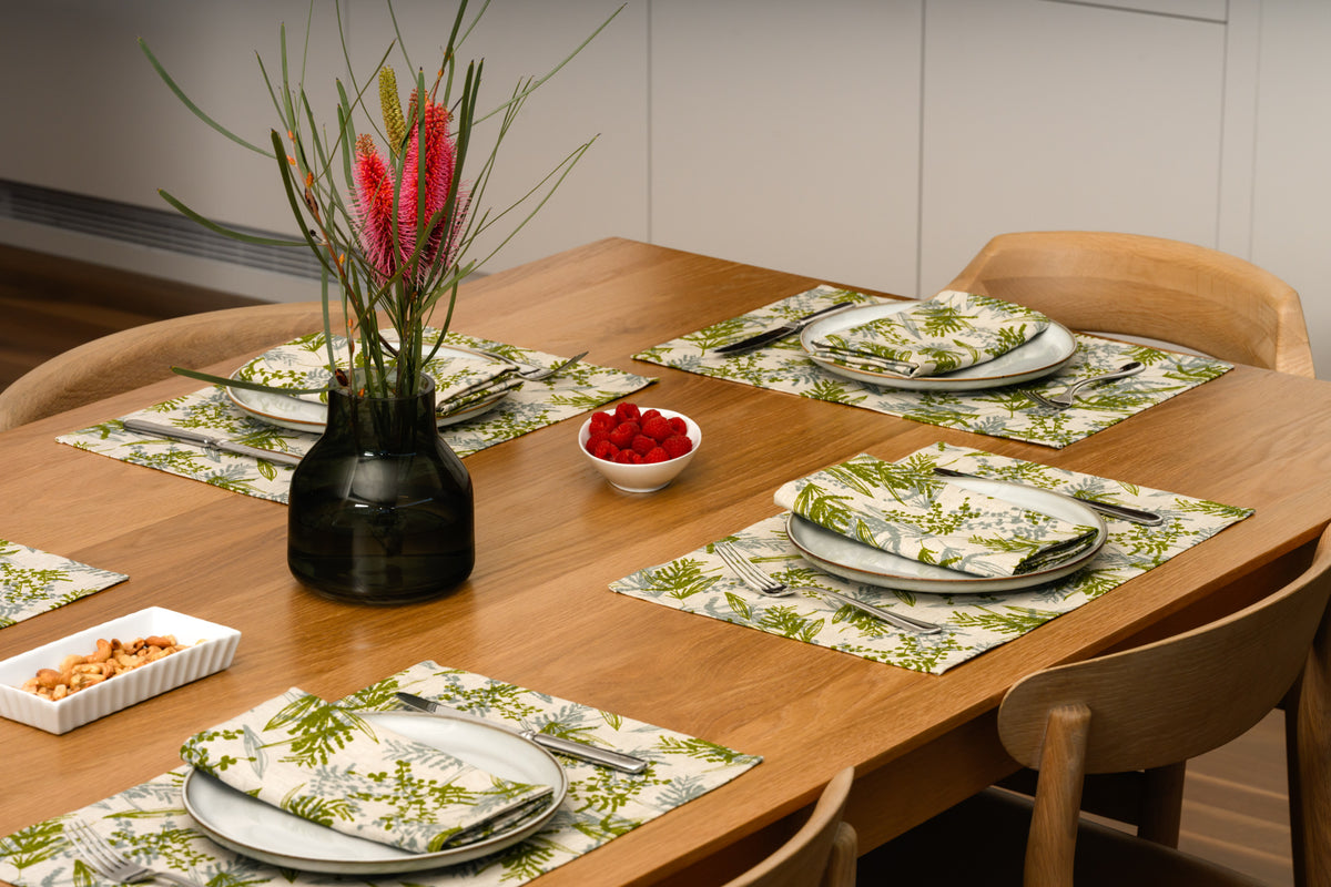 Linen Placemats - Screen printed linen featuring Wattle