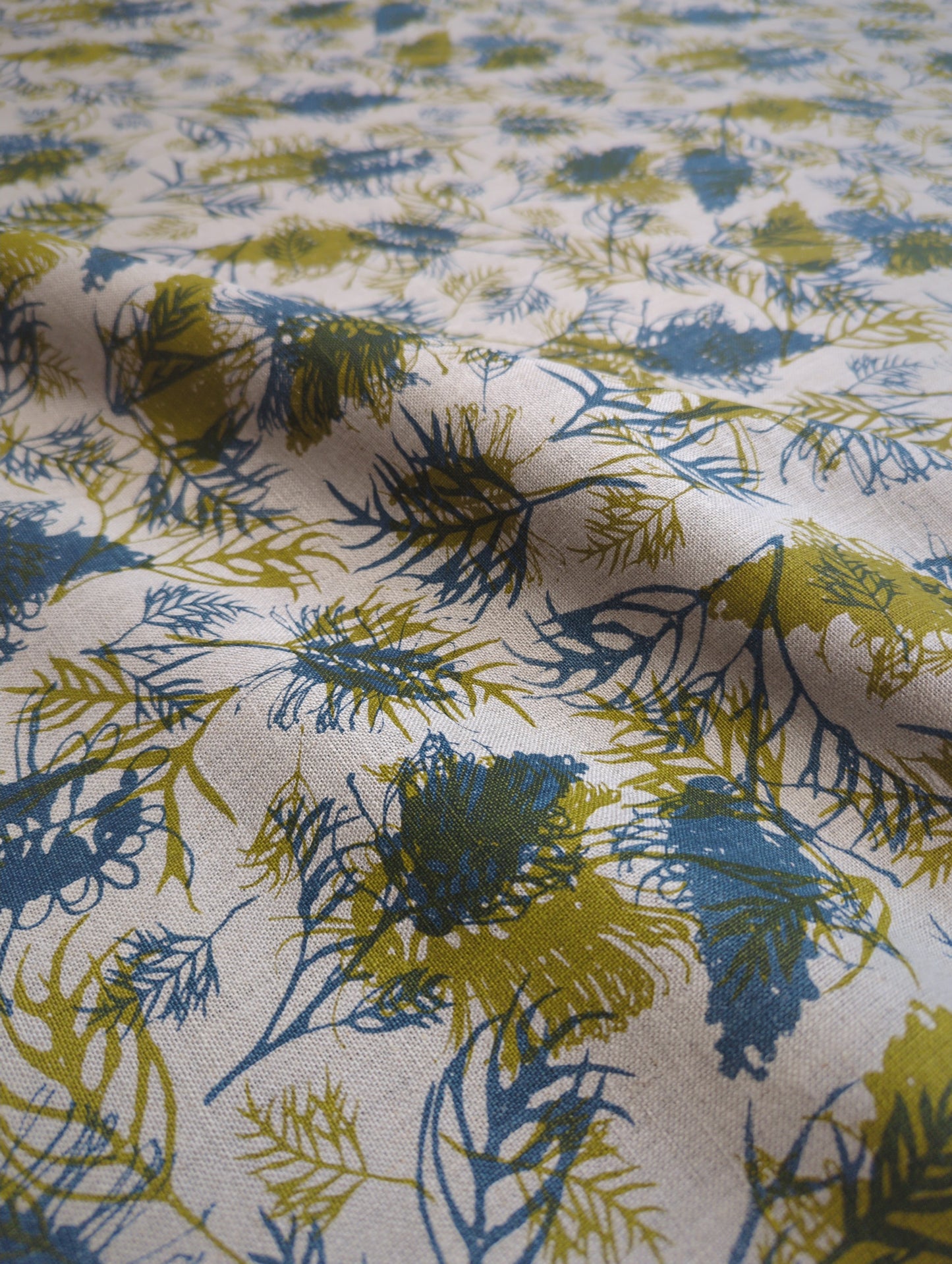 Linen Fabric - Grevilleas in Olive Oil and Slate