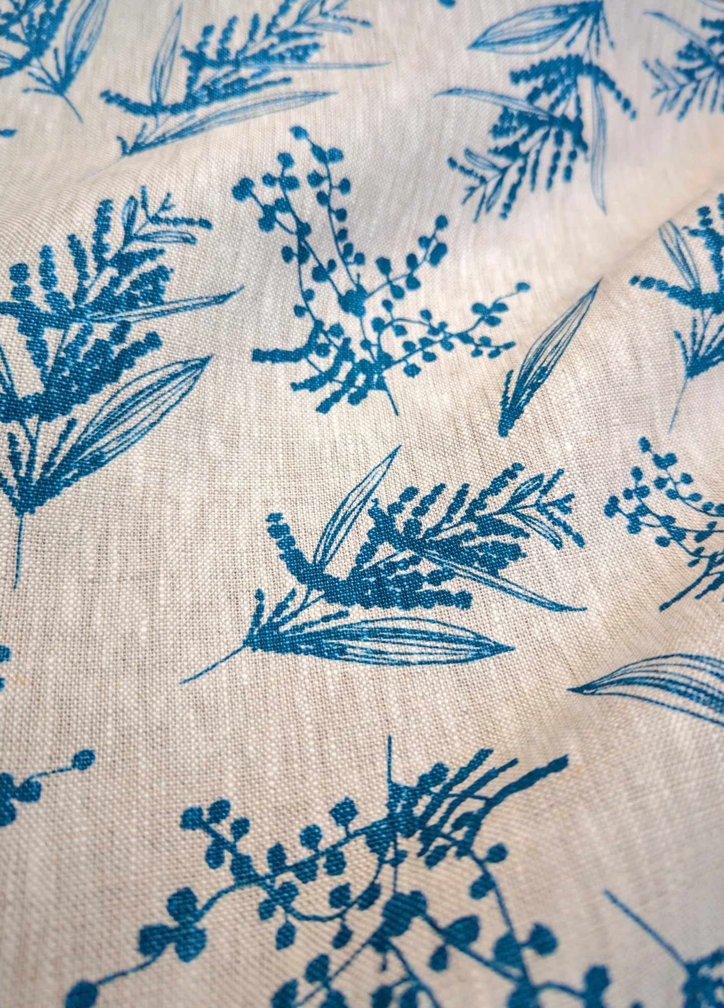 Linen Fabric - Mixed Wattle in Sea Blue