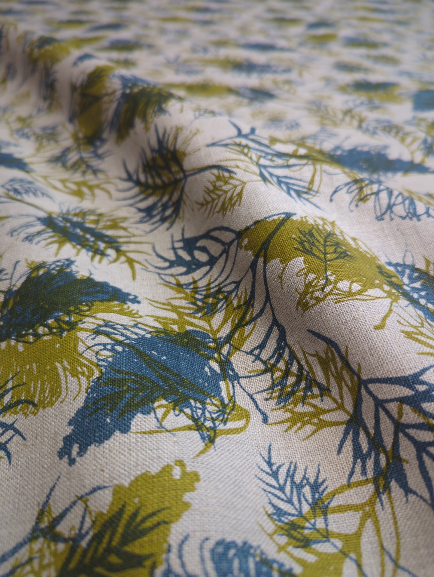 Linen Fabric - Grevilleas in Olive Oil and Slate