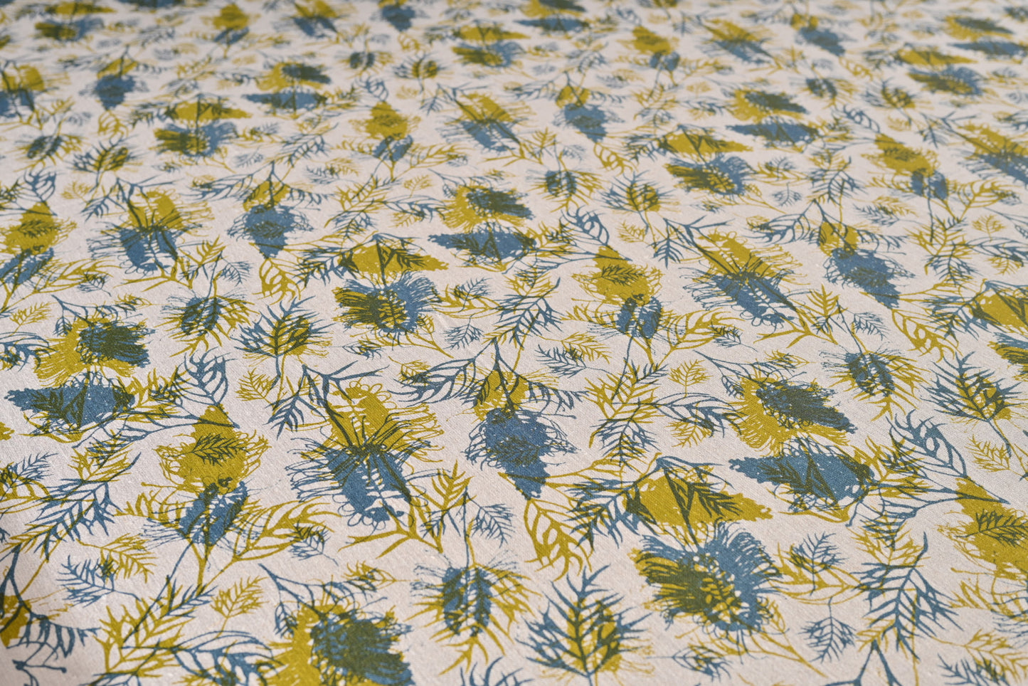 Linen Fabric - Grevilleas in Olive Oil and Slate