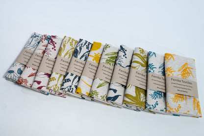 Linen Tea Towel – Hand Printed Gum Leaves & Wattle