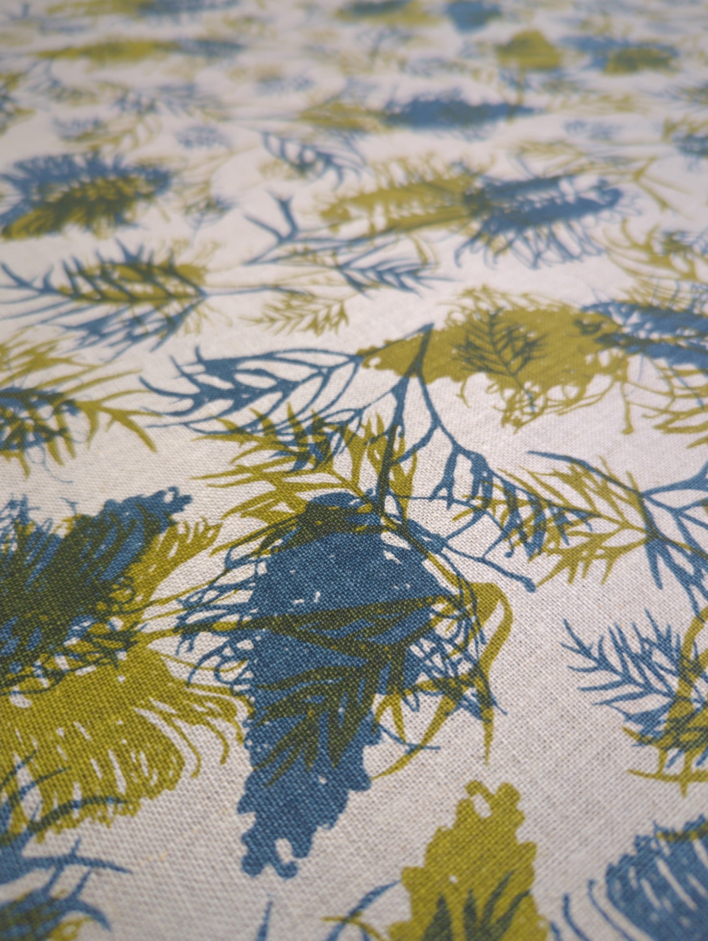 Linen Fabric - Grevilleas in Olive Oil and Slate