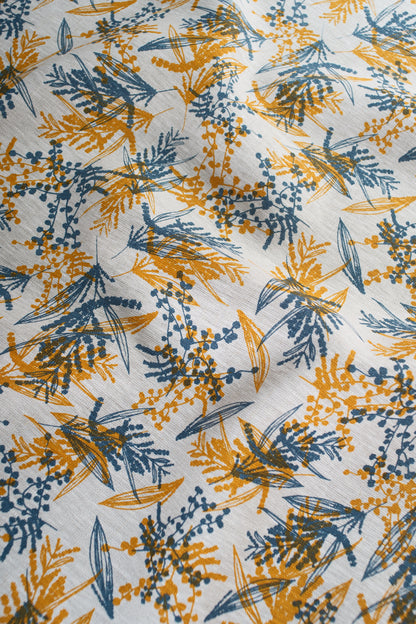 Linen Fabric - Mixed Wattle in Slate and Turmeric