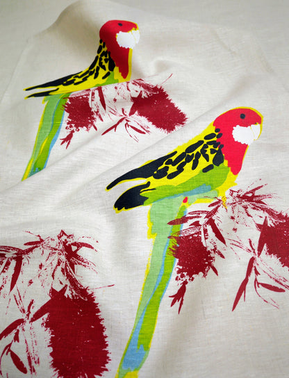 Linen Tea Towel – Hand Printed Eastern Rosella