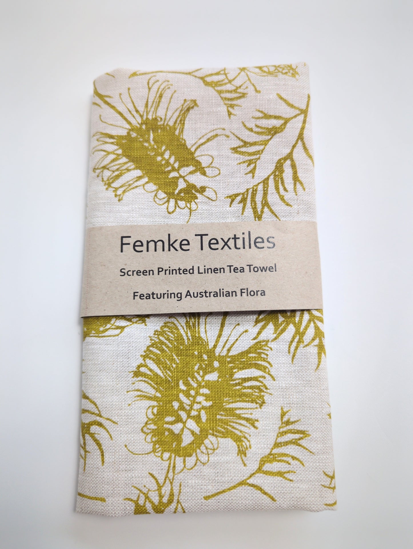 Linen Tea Towel – Hand Printed Grevillea Design