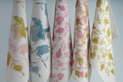 Linen Tea Towel - Hand printed Superb Fairy Wren and Bottlebrush