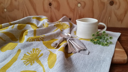 Linen Tea Towel – Hand Printed Seedpods Design