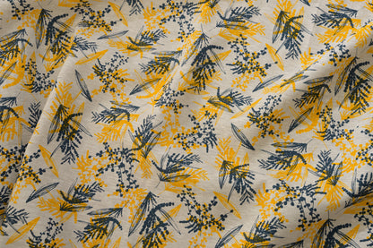 Linen Fabric - Mixed Wattle in Indigo and Wattle Yellow