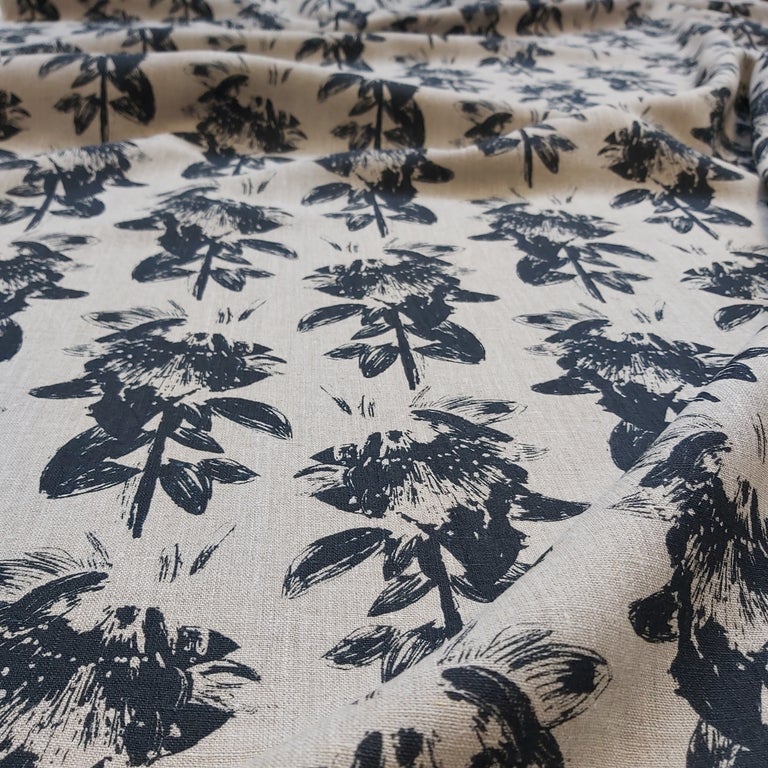 Linen Fabric - Wild Rose in Indigo