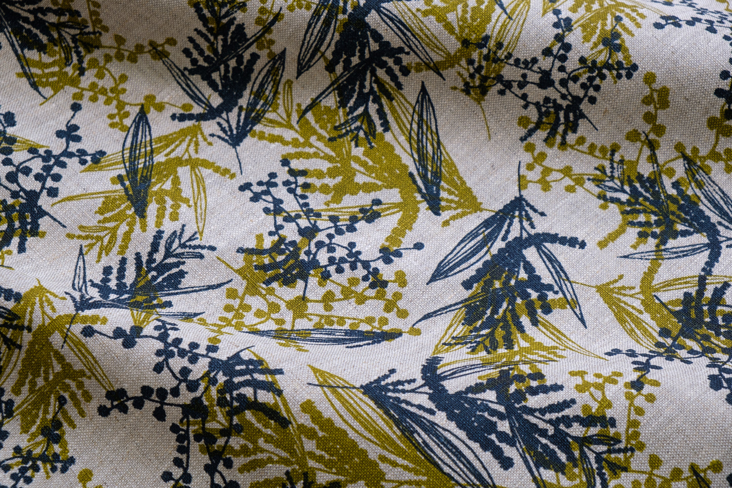 Linen Fabric - Mixed Wattle in Olive Oil and Indigo