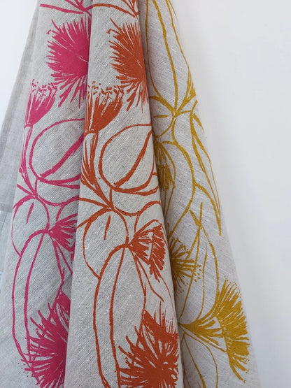 Linen Tea Towel - Screen Printed Gumnut Blossom
