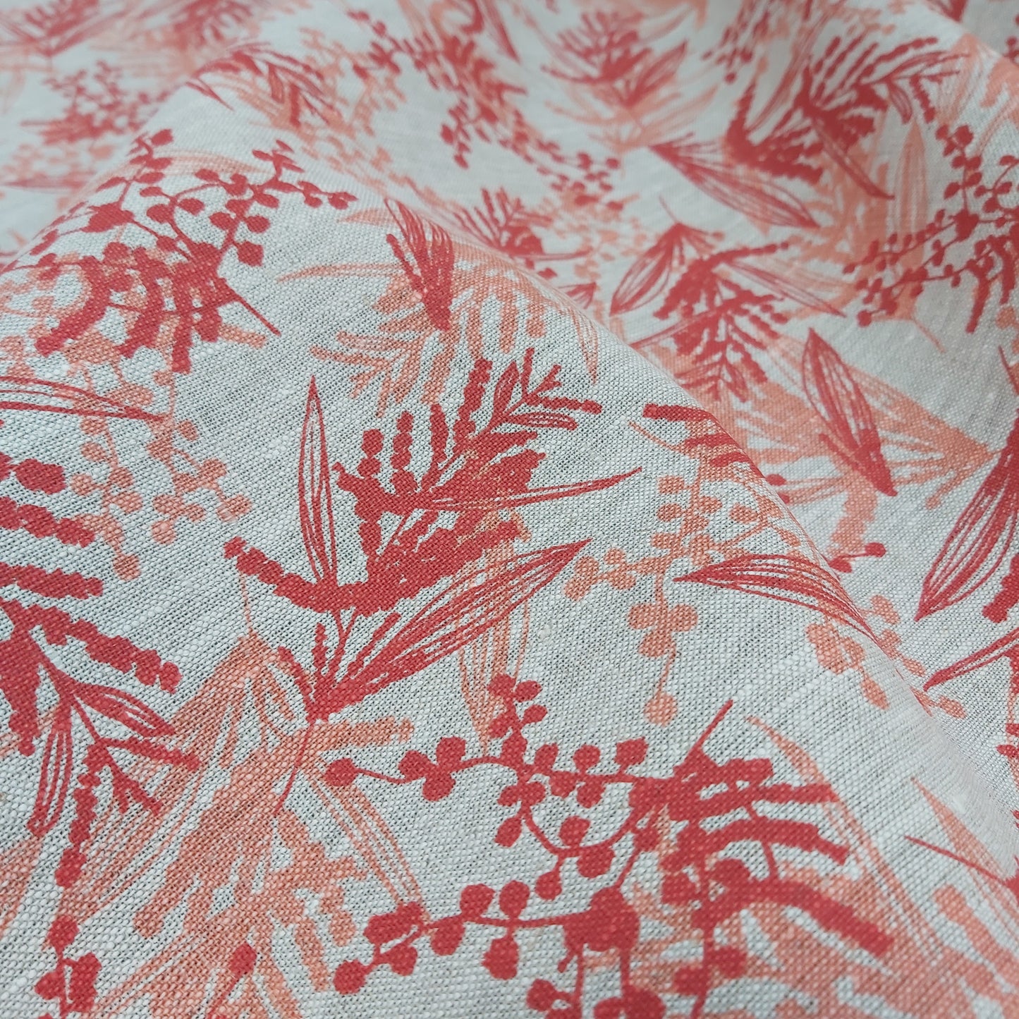 Linen Fabric - Mixed Wattle in Peach and Guava