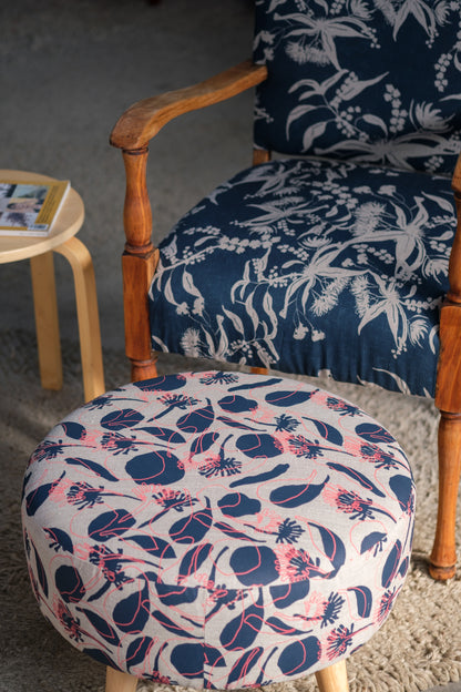Linen Fabric - Seedpods in Midnight and Watermelon Sorbet