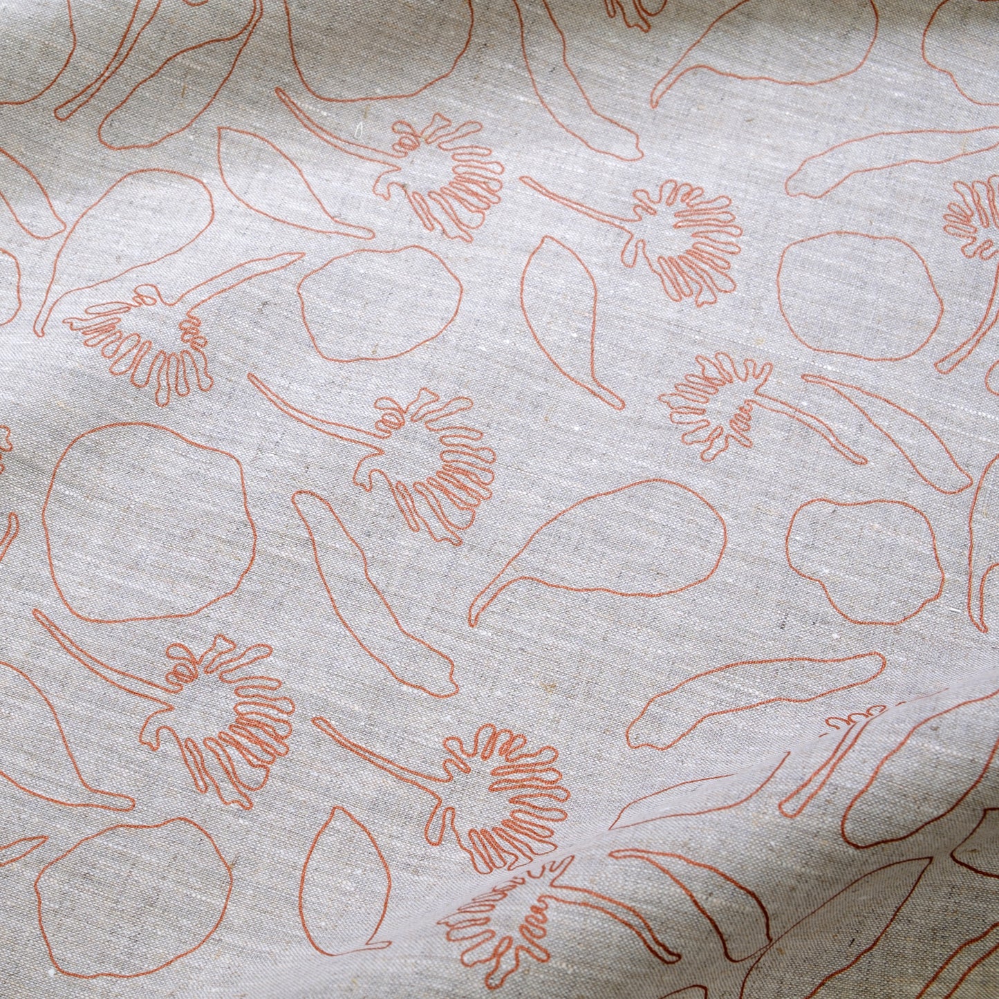 Linen Fabric - Seedpods Outline in Copper