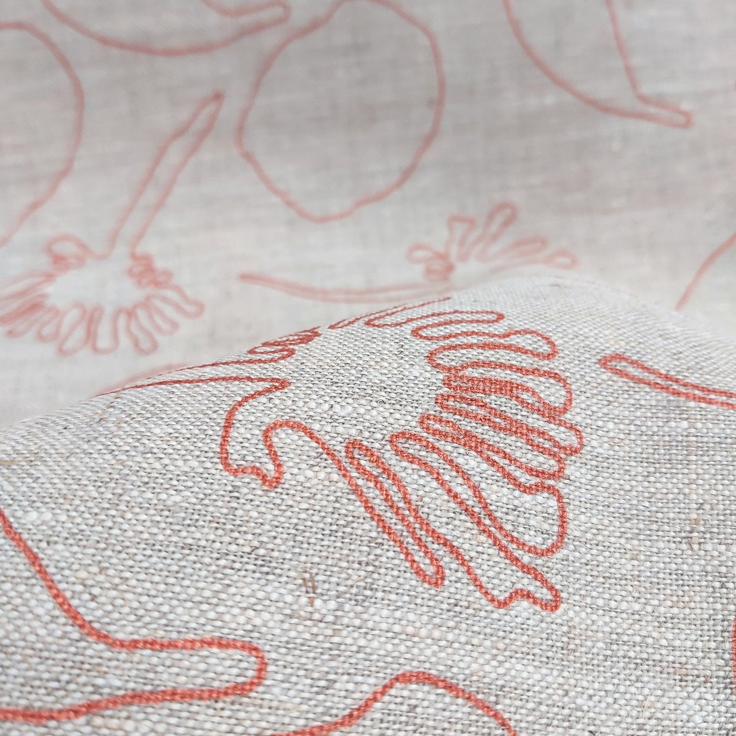 Linen Fabric - Seedpods Outline in Copper