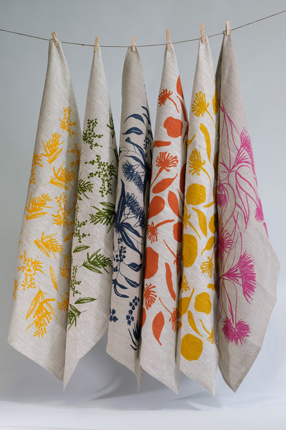Linen Tea Towel - Screen Printed Local Forage