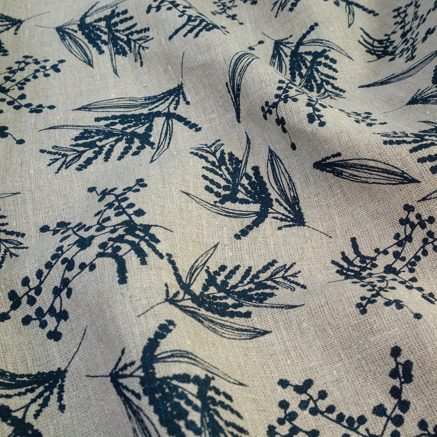 Linen Fabric - Mixed Wattle in Indigo