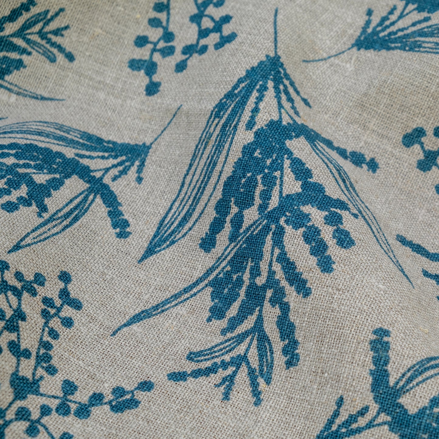 Linen Fabric - Mixed Wattle in Sea Blue