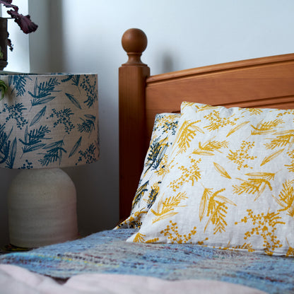 Pillowcases Featuring Mixed Wattle in Indigo and Mustard