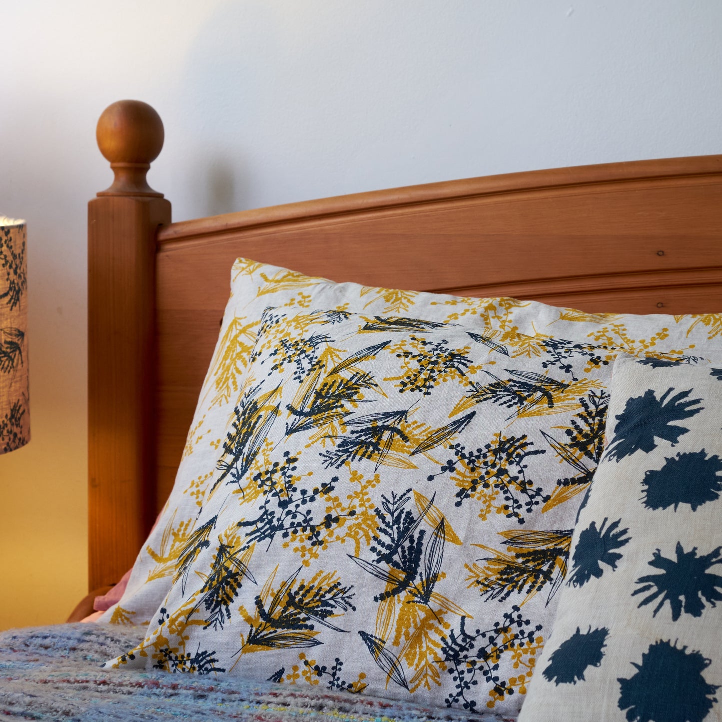 Pillowcases Featuring Mixed Wattle in Indigo and Mustard